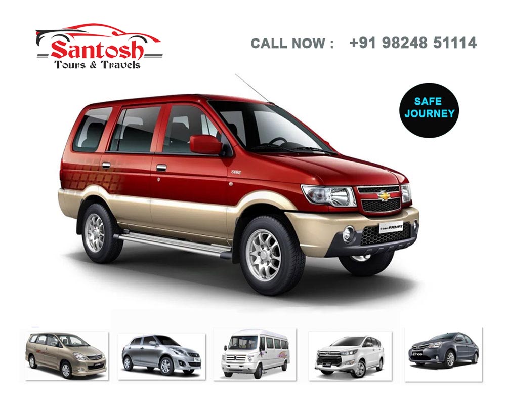 Santosh Travels pickup and drop Rental Tovera - Tempo - Taxi - Cab Services Rajkot - Ahmedabad - Safe Drive Ride - Happy Journey Best Price and Service